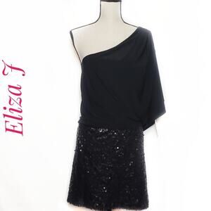Eliza J Black Missy one shoulder sequin dress Nwt